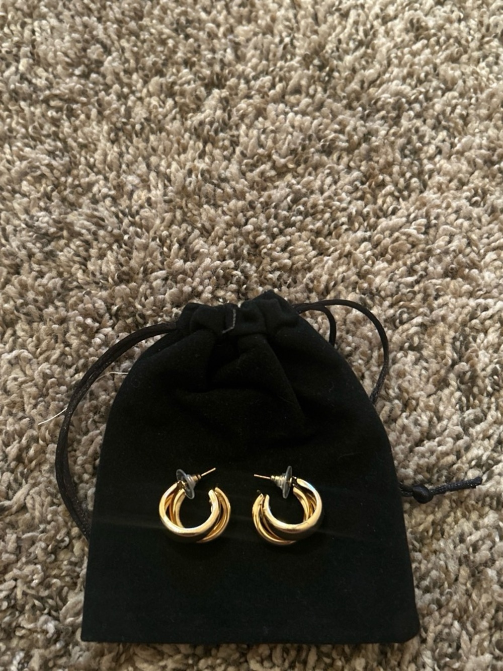 Gold Triple-Hoop Women's Stud Earrings